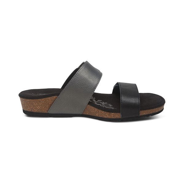 Aetrex Women's Daisy Adjustable Slippers Black Sandals UK 1011-499